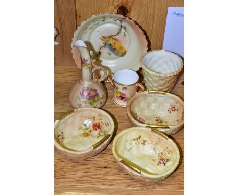 SEVEN PIECES OF BLUSH IVORY ROYAL WORCESTER, LOCKE &amp; CO PORCELAIN, comprising a Locke &amp; Co Worcester bowl with moulde