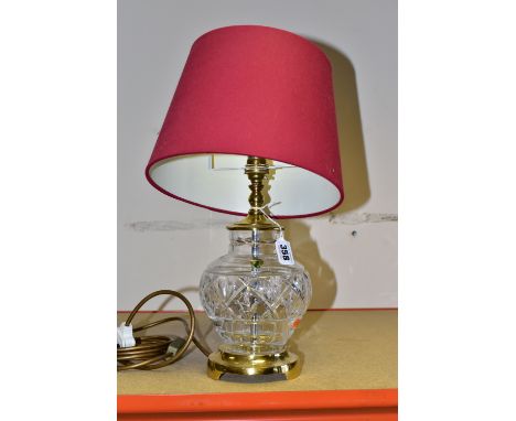 A WATERFORD CRYSTAL TABLE LAMP, with a crimson shade, height 27cm (1) (Condition report: not tested, no obvious damage)