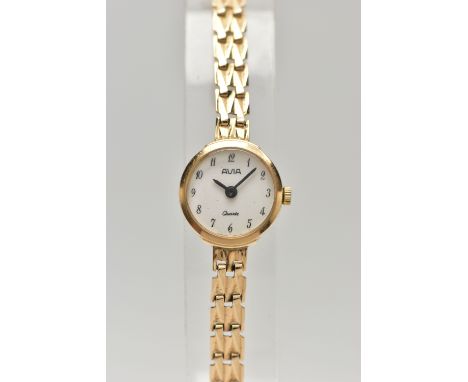 A LADIES 9CT GOLD 'AVIA' WRISTWATCH, quartz movement, round white dial signed 'Avia', Arabic numerals, black steel hands, pol