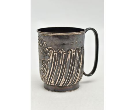 A SILVER CHRISTENING CUP, stop reeded design with a personal engraving reads 'Kathleen Cresham Harker from her Godfather 16th