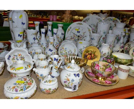 A QUANTITY OF AYNSLEY GIFT WARE, comprising 'Cottage Garden' patterned table lamp, bud vases, pots, pin dishes and a wall clo