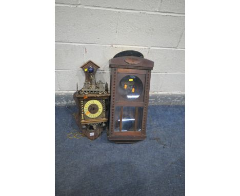 A DUTCH ZAANSE STYLE ATLAS WALL CLOCK, and a mahogany wall clock, dial labelled WALD-GONG D.R.R 228475 (condition - some loss