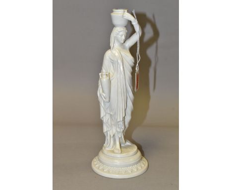 A ROYAL WORCESTER 'CRICKLITE' FIGURAL LAMP BASE, modelled as a water carrier, the upper pot would have contained the lamp fit