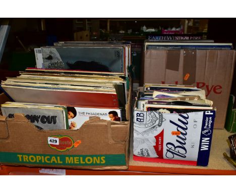 FOUR BOXES OF RECORDS, to include over one hundred vinyl singles and 45s, with plain and picture sleeves, some without sleeve