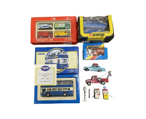 A mixed lot of various die-cast vehicles, to include: - A boxed Mothercare Transport Set - A boxed Corgi Yorkshire Rider Seri