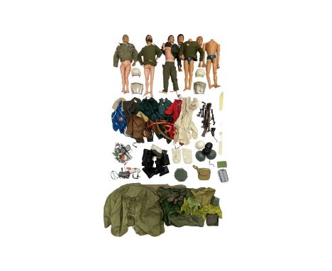 A collection of vintage 1960s - 1970s Palitoy Action Man figurines and a large quantity of uniforms and accessories(af)