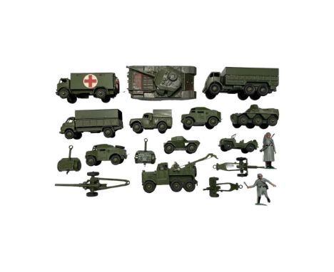 A collection of die-cast Dinky military vehicles, to include: - 651 Centurion tank - 622 10 Ton Army Truck - 626 Military Amb