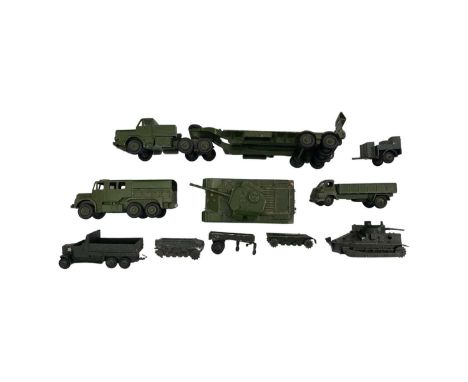 A collection of die-cast Dinky Military vehicles, to include: - 660 Tank Transporter - 689 Medium Artillery Tractor - 651 Cen