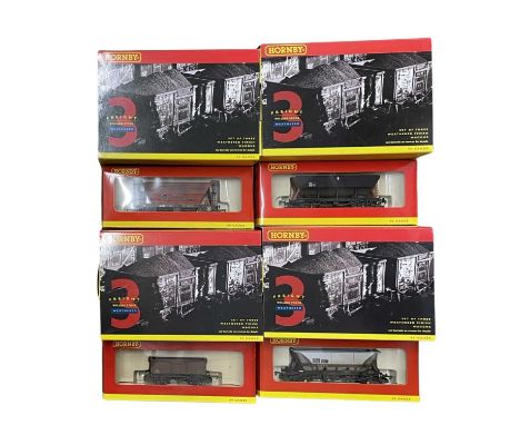 A collection of boxed Hornby 00 gauge triple-pack wagons, to include:  - R6150 - 3x MGR Hopper Wagons (weathered)  - R6155A -
