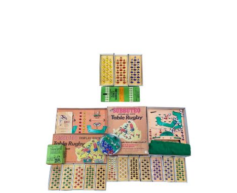 A mixed lot of vintage Subbuteo Rugby table top games, to include: - International Edition Table Rugby - Seven-A-Side Table R