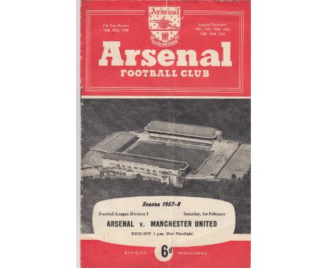 MANCHESTER UNITED      Programme for the last league match before the Munich Disaster away v Arsenal 1/2/1958, vertical fold.