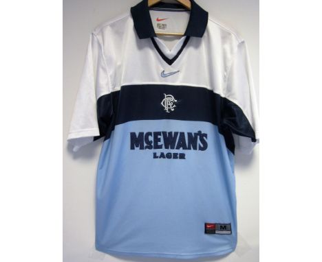 GLASGOW RANGERS SHIRT   Glasgow Rangers away shirt 1999-2000, unusual item as it is a sponsor sample, medium size. McEwan's L