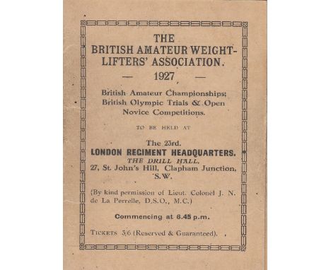 WEIGHT-LIFTING          A competitor's entrance ticket and itinerary for the British Amateur Championships: British Olympic T