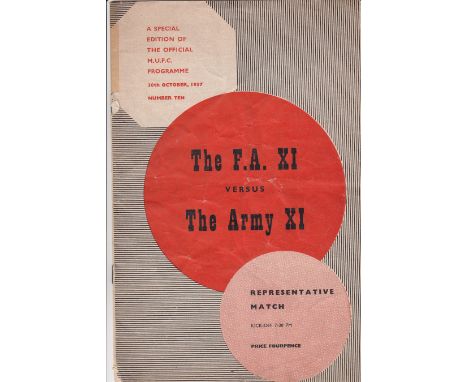 FA XI - ARMY XI 1957   Manchester United programme, FA XI v The Army XI, 30/10/57 at Old Trafford,  FA XI includes Wood, Viol