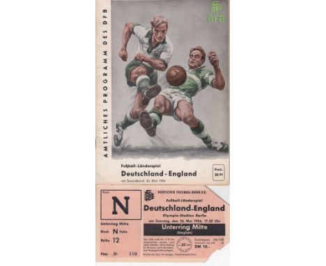 GERMANY/ENGLAND   Programme and ticket Germany v England in Berlin 26th May 1956. Generally good   