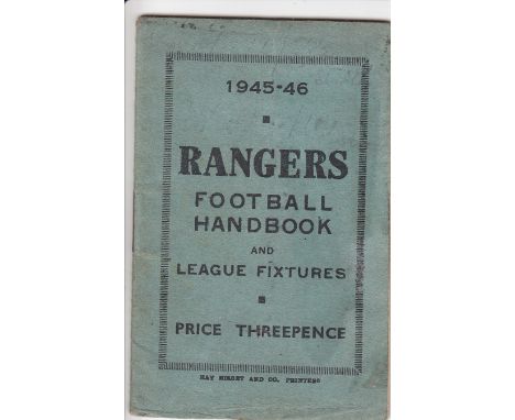 RANGERS 1945-46    Rangers handbook , 1945-46, 24 pages, lists fixtures, scores, League tables, playing staff etc, some score