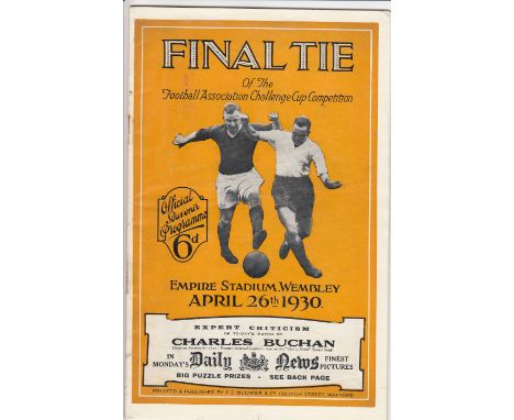 1930 CUP FINAL   Official programme, Arsenal v Huddersfield, 1930 Cup Final, staples removed but preserved and come with prog