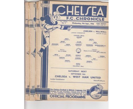 CHELSEA  RESERVES 1936-37   Set of 23 Chelsea Reserves home programmes, 1936-37 season including v Arsenal, Tottenham West Ha