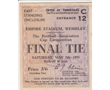 1955 CUP FINAL  Match ticket for 1955 Cup Final, East standing, minimal marks. Good