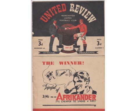 MAN UTD 47-48   Eight Manchester United home programmes, 47-48, numbers 9-16, v Blackpool (fold, gen good), Middlesbrough (ge