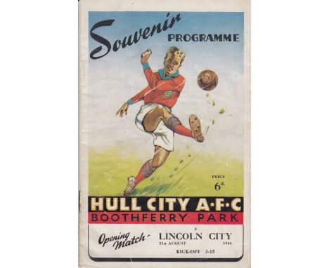 HULL -LINCOLN 46    Hull City home programme v Lincoln, 31/8/46, not only was it the first post-war Hull programme but it is 
