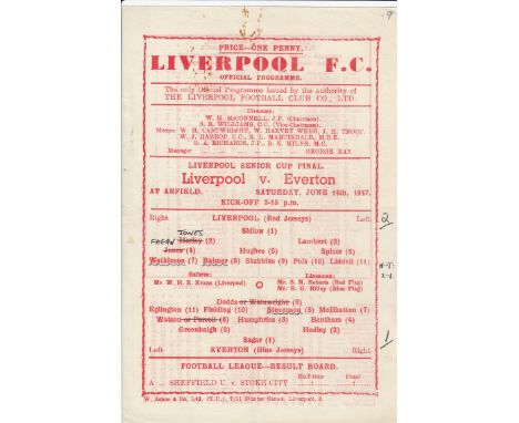 LIVERPOOL/EVERTON   Single sheet programme Liverpool Senior Cup Final 14th June 1947 v Everton.  Liverpool 1st team did not h