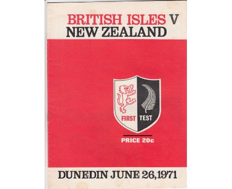 RUGBY - LIONS 1971    Programme, New Zealand v British Lions, 26/6/71 in Dunedin, First Test, Lions won 9-3.  Very good