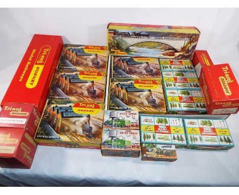 Model Railways - a collection of Hornby and Merit OO gauge scenics and railway accessories to include station buildings, engi