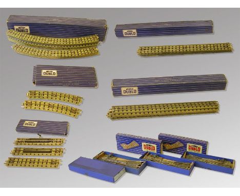 Model railways - a collection of Hornby Dublo three-rail track to include straights, curves and points, boxed
