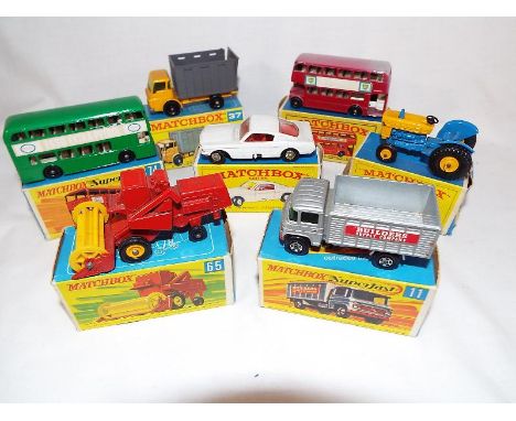 Matchbox Lesney - seven diecast models comprising London Bus No 5, (exc but with light fading to one advertising banner in ex