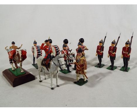 Britains diecast soldiers (and similar) - a collection of thirteen painted diecast model guardsmen to include Royalty and ban