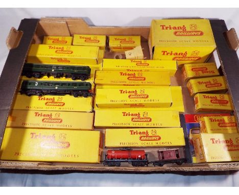 Model railways - a collection of Triang TT gauge passenger and goods rolling stock, and some scenics, all boxed - included in
