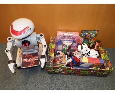 A good mixed lot to include a Harry Potter reflection magic mirror puzzle game, diecast model motor vehicles, a R.A.D Robot, 