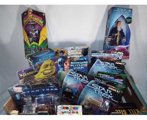 A collection of predominantly sealed blister packs to include Green Lantern, Terminator Two, Star Trek, Kill Bill, Power Rang