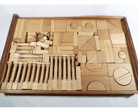 A good quality mid 20th century boxed architectural block building set, and a chess set with white and yellow metal pieces, t