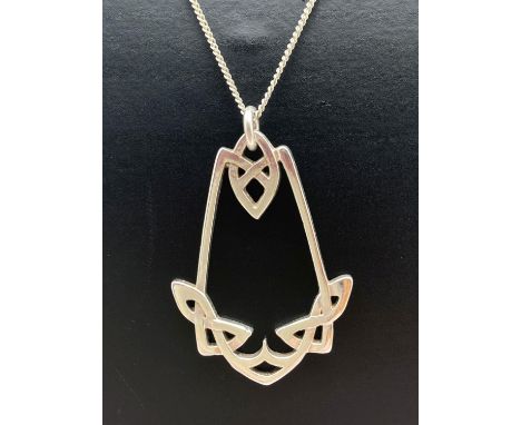 A silver Celtic design decorative design pendant on a 19" fine curb chain with spring clasp. Pendant including bale approx. 4