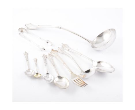 A quantity of silver-plated cutlery in an Onslow style, fifty pieces in total including a large soup ladle, basting spoon, sa