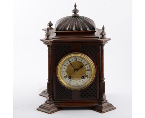 Continental walnut cased bracket clock, blind fretwork panels, damaged, 38cm.