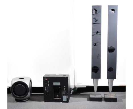 A Bang & Olufsen Beosystem 2, a Beolab 2 speaker, Biolab 7 active speaker, a pair of Beolab 8000 column speakers and a cabine