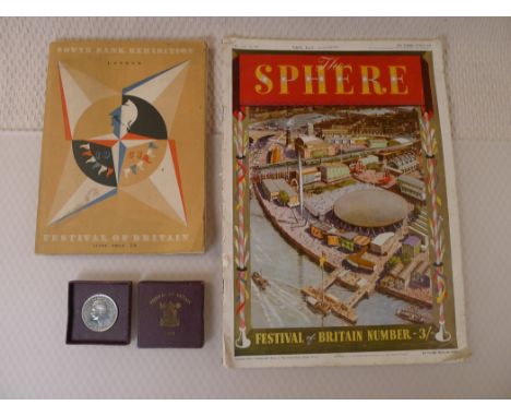 3 x vintage Festival of Britain 1951 items comprising an original 1951 guide book titled The South Bank Exhibition A Guide To