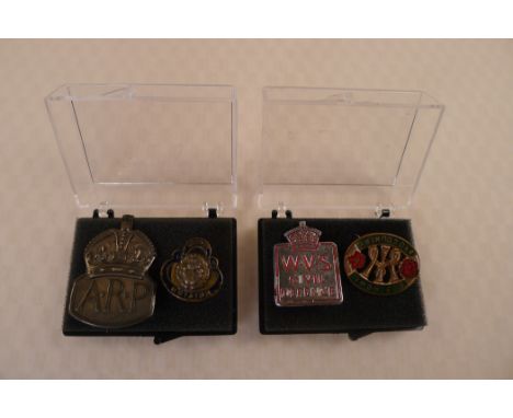 WW2 Four various vintage home front original badges comprising of an original ARP (Air Raid Precautions) silver hallmarked pi