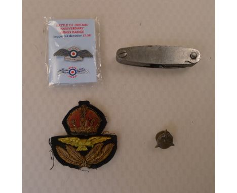 Four various RAF , aviation vintage collectables comprising an original WW2 RAF Officers bullion wire cloth cap badge with br