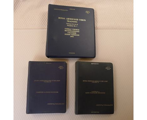 3 x vintage ex British Army training folders comprising 1 x Royal Armoured Corps Training Volume II, D & M Pamphlet No.2 Comb