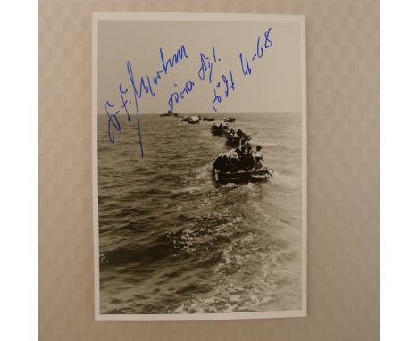 WW2 U Boat A black and white photograph signed by U Boat Commander K F Merten (1905 1993) dated 1968, measuring approx 6 x 4 