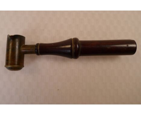 A vintage G & J W Hawksley adjustable shot measure , dipper with brass cup engraved Oz Shot and turned hardwood handle, measu
