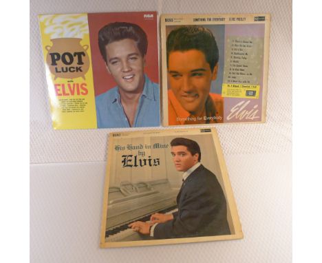 3 x vintage Elvis Presley 12 inch LP vinyl records comprising His Hand in Mine 1960 RCA Records Mono RD 27211 1960, Something