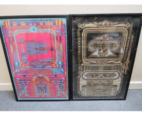 DAVE ROE. A pair of mixed media Polypops paper designs 'Jackpot' and 'Jukebox', 72 x 49 cm