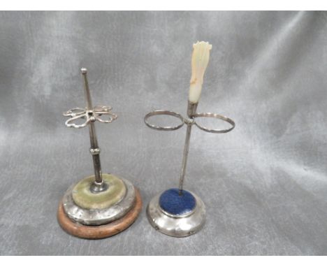 TWO HALLMARKED SILVER HAT PIN STANDS, one with rubbed / indistinct marks (2)