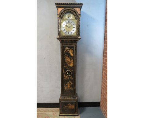 A 19TH CENTURY CHIOISERIE LONG CASE CLOCK BY WILLIAM WRIGHT LONDON, the 8 day movement striking on a large single bell, the a