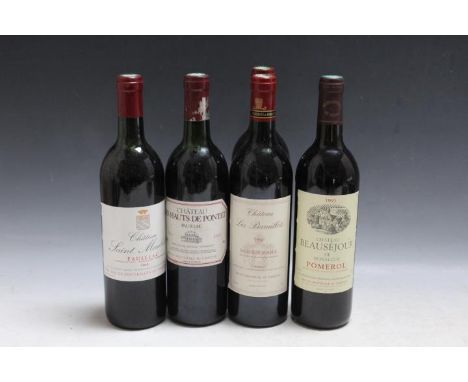 5 BOTTLES OF PAUILLAC AND POMEROL BORDEAUX RED WINES CONSISTING OF 1 BOTTLE OF CHATEAU LES HAUTS DE PONTET PAUILAC 1989 - MID